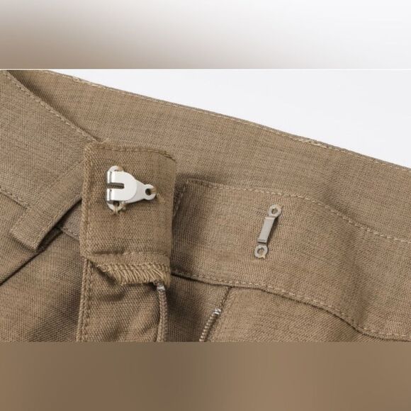 567. Elegant Tan Wide-Leg Women's Pants - Picture 3 of 6